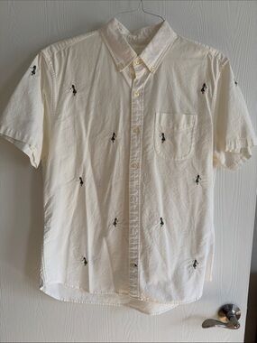GAP Cream Short-Sleeve Embroidered Button-Down Shirt